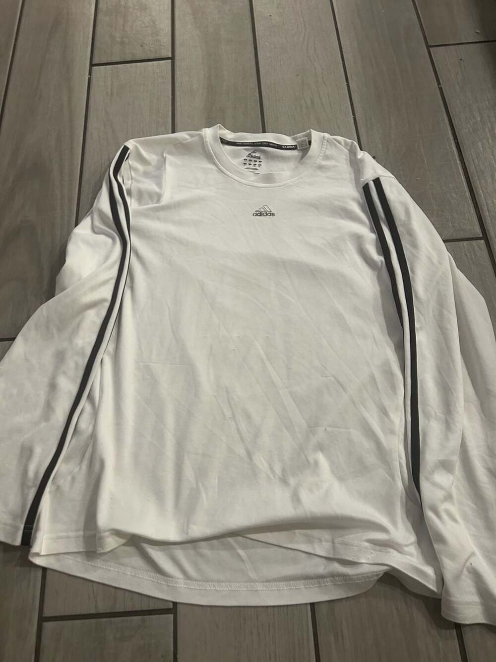 Adidas Climalite White Long Sleeve 3-Stripes Athletic Shirt